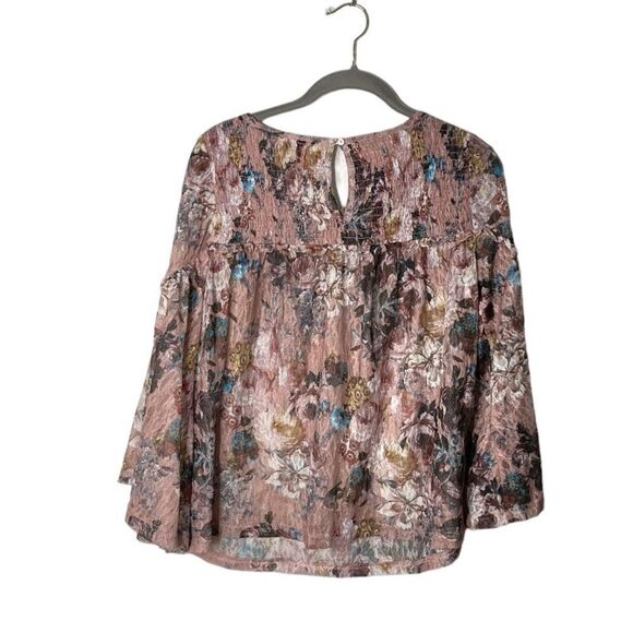 AKEMI + KIN Anthropologie Patrizia Top Smocked Lace Bell Sleeves Floral Size XS - Picture 4 of 9